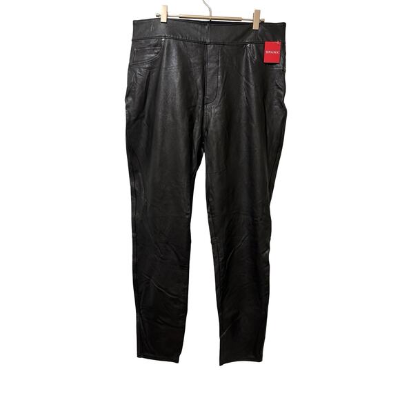 SPANX Leather Like Ankle Skinny Pants Size 1X Black Shaping Edgy Baddie NWT - Picture 1 of 7